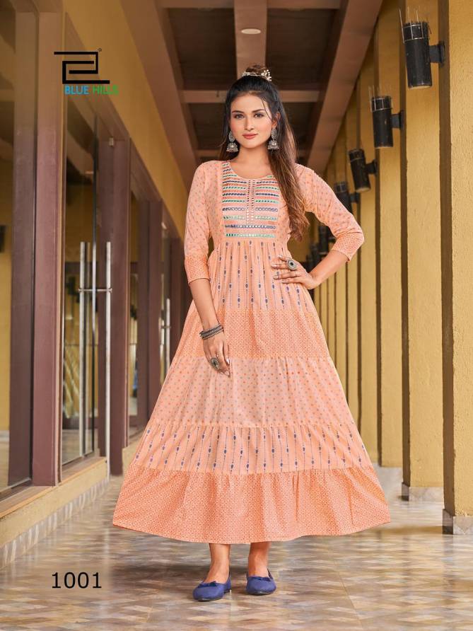 Blue Hills Sizzling Fancy Party Wear Cotton Printed Long Anarkali Kurti Collection